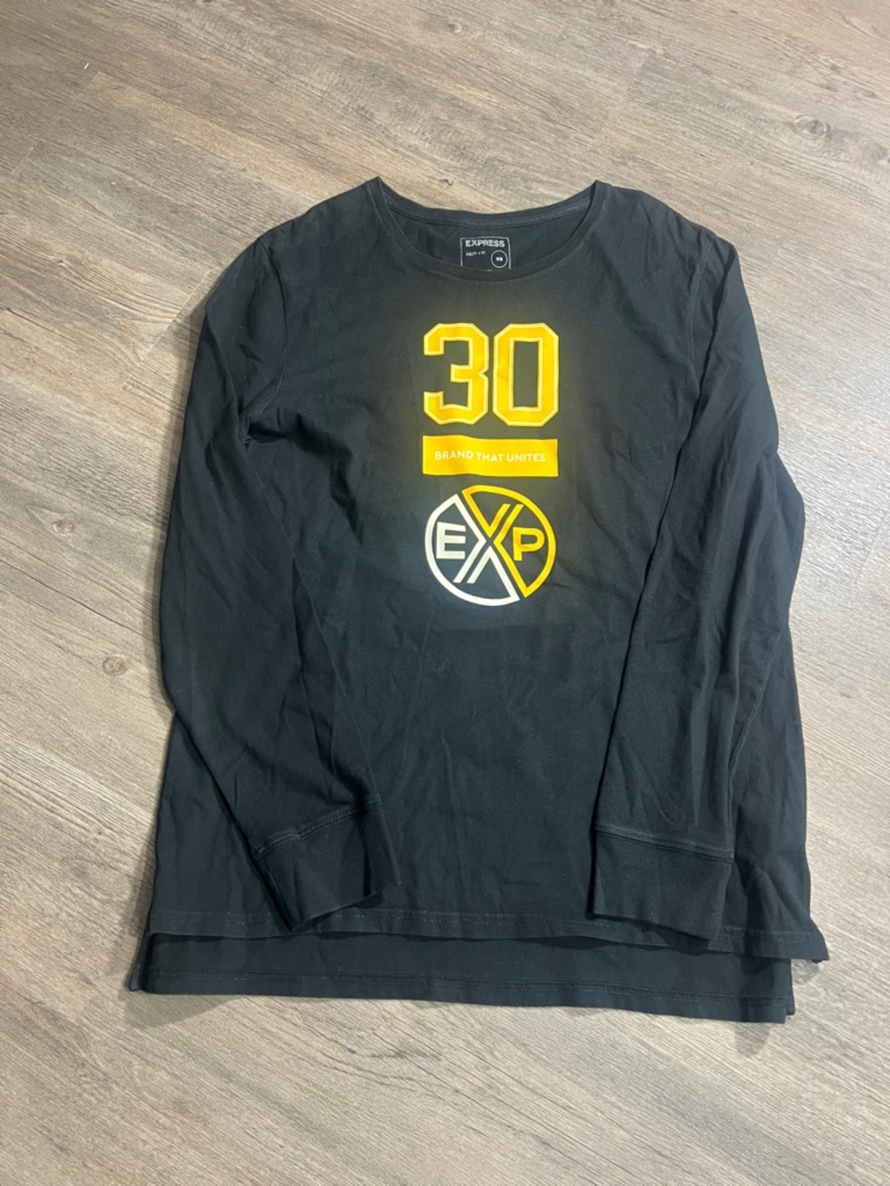 Express Black Long-Sleeve Tee with Yellow Graphic 30 Logo